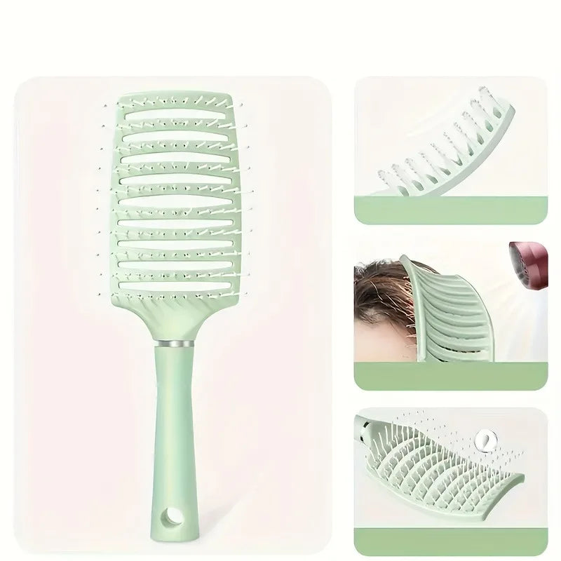 Brosse à cheveux incurvée, ergonomique. Brosse coiffante pour cheveux, masseur de cuir chevelu avec dents larges, tous types de cheveux