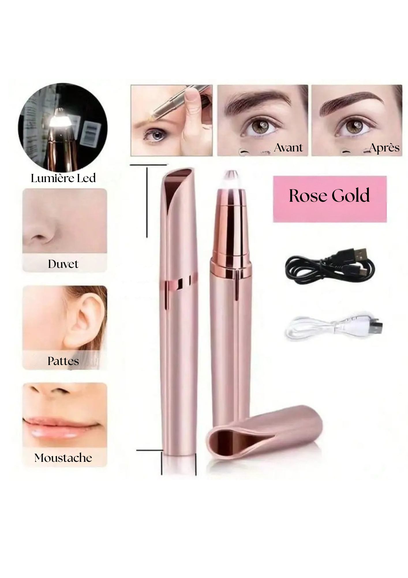 Épilateur à sourcils Rechargeable par usb, Indolore, Précision professionnelle, Portable, Électrique